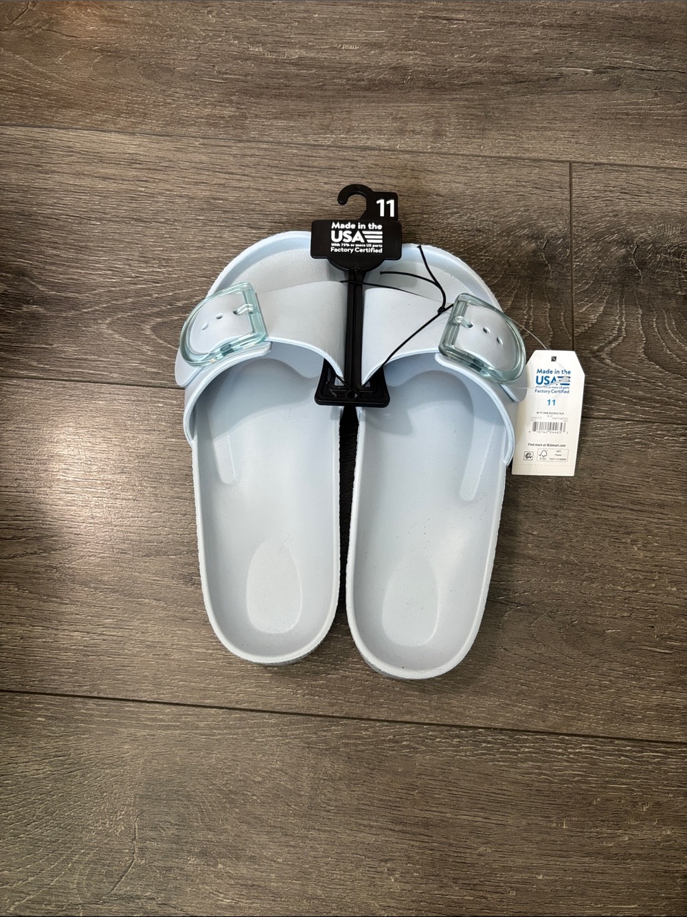 Time and Tru Light Blue Slide Sandals with Translucent Buckle
